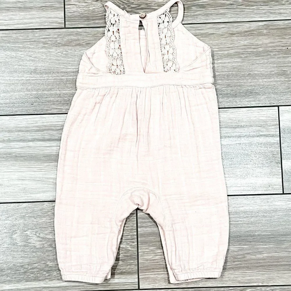 City Mouse Organic Pink Lace Romper, Size 0-3M